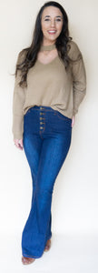 Ring My Bell Flare Jeans, Dark Denim