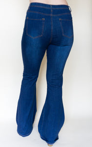 Ring My Bell Flare Jeans, Dark Denim