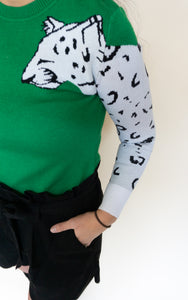 Let It Snow Leopard Sweater, Green