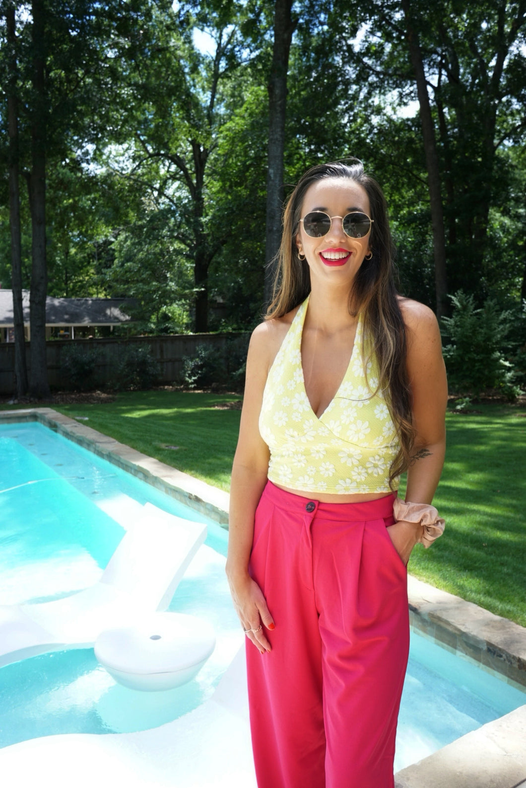Curtain Bangs Halter Top, Lime Yellow
